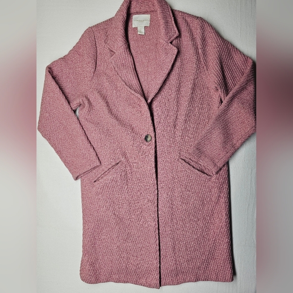 Christian Siriano Jackets & Blazers - Christian Siriano New York Pink Textured Knit Longline Blazer Peacoat Jacket‎ L